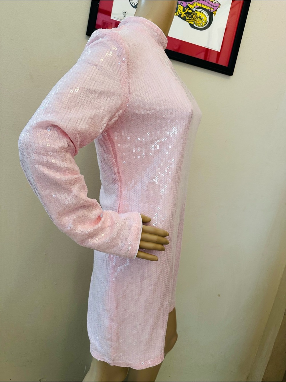Missguided Blush Sequin Long-Sleeve Mini Dress - Picture 7 of 15